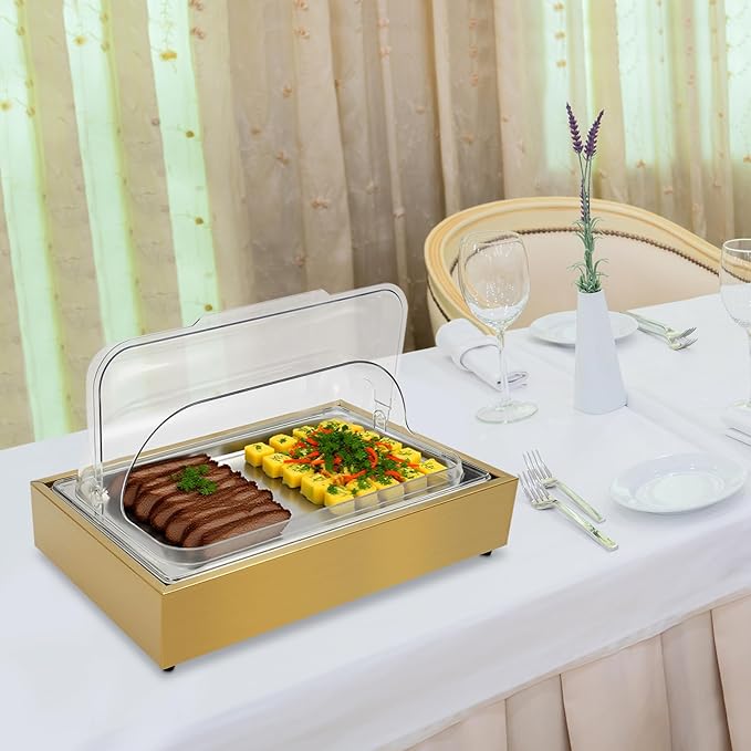 Ice Food Serving Display Tray, 1.59Gal Buffet Cold Serving Display Tray - Single Compartment, Cooling Food Display Plate with Clear Lid & Ice Box for Party Buffet
