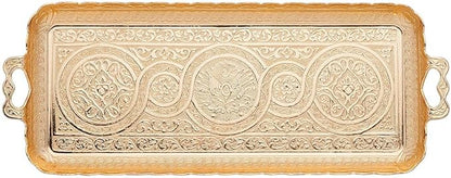 Turkish Ottoman Coffee Tea Beverage Serving Wavy Tray 14.2 * 5.5 inch Suitable for Serving 2 Cups, Weight 350 Grams (Gold)