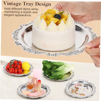 GLEAVI Decorative Iron Serving Tray Scratch Resistant Jewelry Dish Ring Holder for Wedding Dining and Home Use Versatile Silver Dessert Platter with Bright Finish for Cake Snacks and