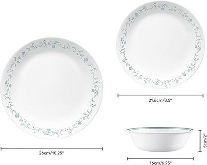 Corelle Dinnerware Set (12pc Set, Country Cottage)-Dinner Set for 4 4 x: Dinner Plates, Side Plates & Bowls 3 X More Durable, Half The Space & Weight of Ceramic up to 80% Recycled Glass, 1146844