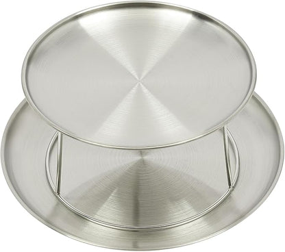 2-Tier Seafood Plate, Silver Round Pizza Tray Riser Rack, Food Holder with Bracket, Food Platter Tray, for Restaurant Buffet Wedding Party Platter