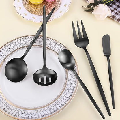 Serving Utensils Set,LAZAHOME Matte Black 5-Piece Hostess Set,Black Silverware Set,Food-Grade Stainless Steel Tableware Cutlery Set,Serving Set for Dinner Parties Entertaining,Dishwasher Safe