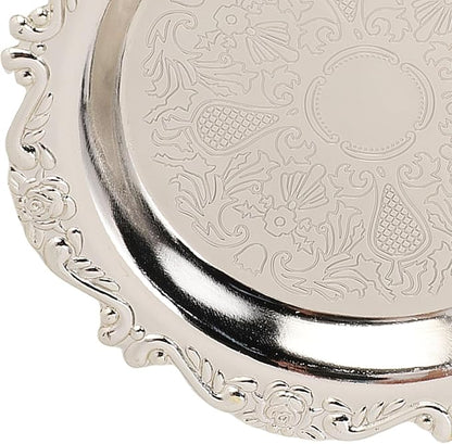 GLOGLOW 6PCS Vintage Metal Appetizer Plates Snack Trays Candy Dishes Elegant Leaf Carved Design Zinc Alloy Small Serving Trays for Fruits Nuts Desserts with Silver Sophisticated Look