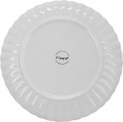 Elama Jane 16 Piece Scalloped Double Bowl Porcelain White Dinnerware Set, Serveware, Tableware, Bowls, Plate Set (Jane)