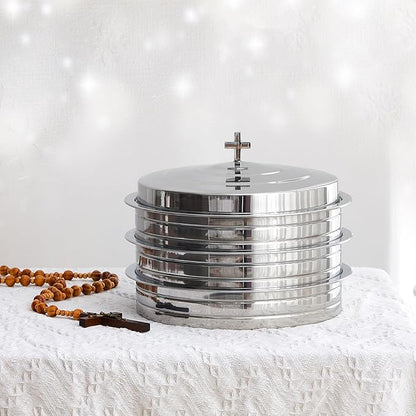 Zhehao 3 Sets Holy Communion Trays for Churches with Lid, Churches Cup Fillers, 100 Disposable Communion Cups (Silver)