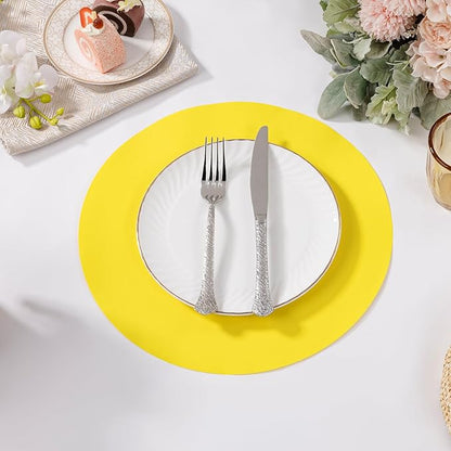 SHACOS 100 pcs Round Paper Placemats Disposable 13 inch Colored Paper Decorative Place Mats for Wedding Birthday Party Bridal Baby Shower Events Table Decoration, Yellow