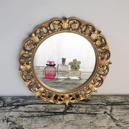 Hamphinee Sun Modeling Mirror Tray, Decorative Wall Mirror, Vintage Home Décor for Living Room, Kitchen, Bedroom, or Hallway, for Table Top or Wall Hanging Display, 12”X12”, Gold