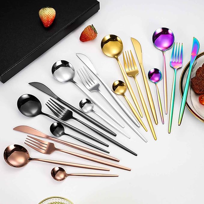 24 Piece Dining Service for 6, Kitchen Utensil Serving Set Include Knives/Forks/Spoons for Tableware, Formal Events, Parties, Dishwasher Safe(Size:A,Color:Silver)