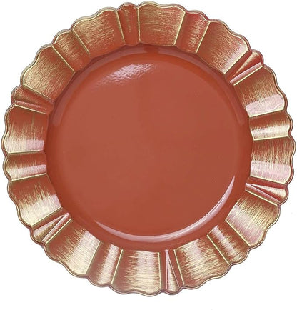 Efavormart Set of 6-13" Round - Terracotta Plastic Charger Plates With Waved Scalloped Rim for Wedding, Outdoor Receptions, Banquets, Holiday Dinner plates Chargers