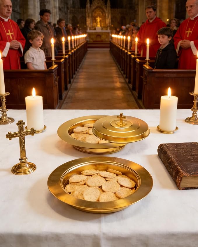1PC Holy Communion Tray for Churches with Lid, Stainless Steel Communion Bread Tray Plates Polished Church Supplies Ware,Gold