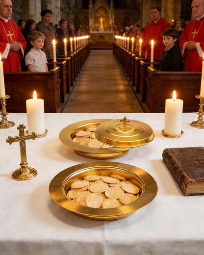 1PC Holy Communion Tray for Churches with Lid, Stainless Steel Communion Bread Tray Plates Polished Church Supplies Ware,Gold
