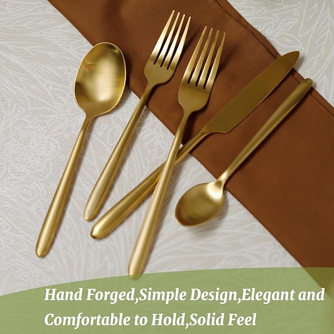 Flatware Stainless Steel Silverware 20-Piece Matte Gold Drip Handle Cutlery Set for Home Kitchen Restaurant Hotel Service for 4