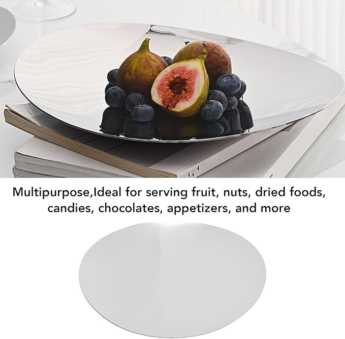 Jelquix Silver Tray Decorative, Stainless Steel Oval Fruit Bowl, Elegance Redefined Silver Finish Decor Tray, Modern Luxury Dessert Platter Fruit for Coffee Table & Home Decor (L) (L)