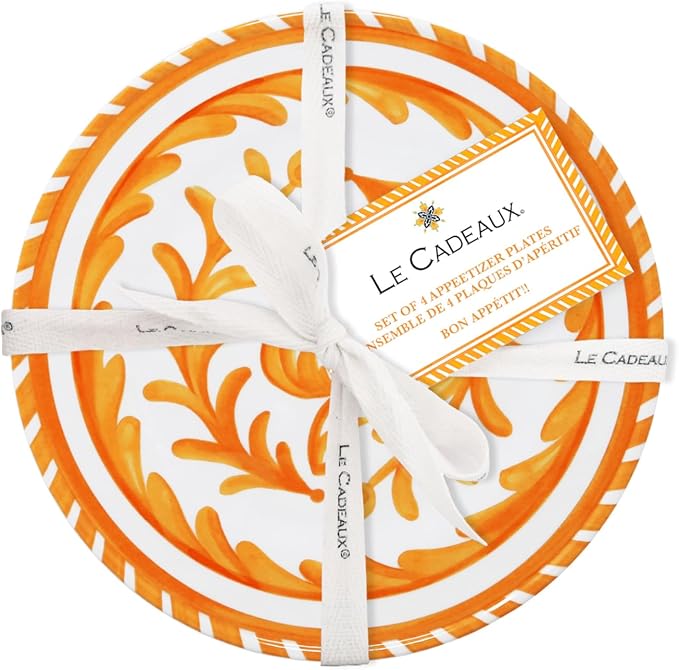 Le Cadeaux Luxury Melamine Appetizer Plates 6.5 Inches Set of 4, Sicily Orange