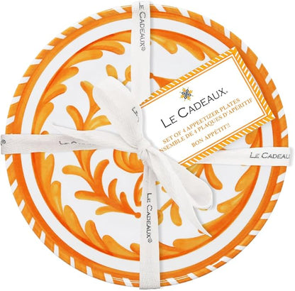 Le Cadeaux Luxury Melamine Appetizer Plates 6.5 Inches Set of 4, Sicily Orange