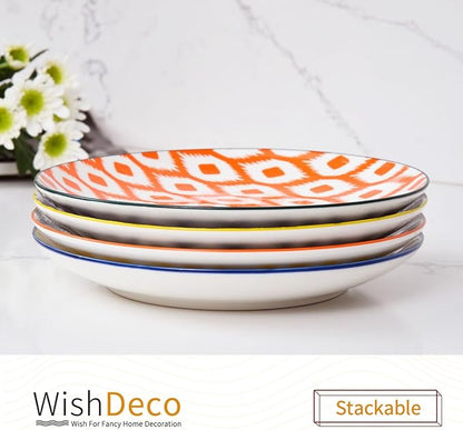 Large Appetizer Plates Set of 4, Colorful Dessert Plates 8 Inch, Ceramic Salad Plate, Small Round Dinner Plate, Beautiful Serving Dishes for Pasta, Snack, Fruit, Microwave & Dishwasher Safe