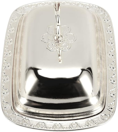 Gold Stainless Steel Gold Serving Tray, European Style Elegant Serving Platter Small Storage Fruit Tray, Eating Trays Metal Fruit Plate Table Decoration with Lid for Snacks Candies Desserts(Silver)