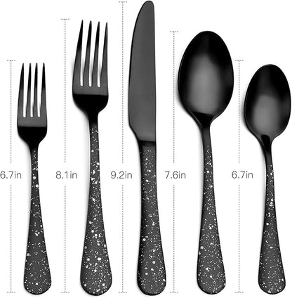 O.C.E. Matte Black Silverware Set, Stainless Steel Flatware Set, 20-Piece Tableware Cutlery Set Service for 4, Satin Finish Tableware Utensils Set, Dishwasher Safe (Starry White)