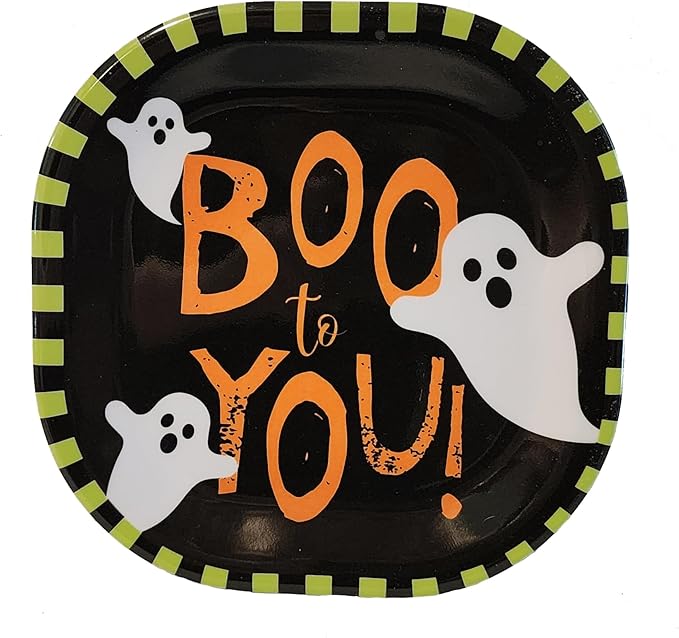 Kane Halloween 8-inch Melamine Appetizer Plates Set of 4 Skeleton Pumpkin Ghost Dessert Dinnerware
