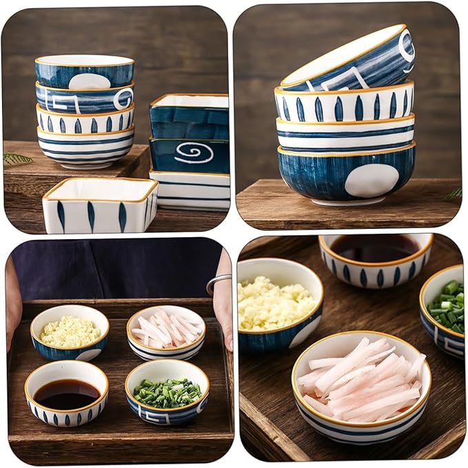 Unomor 4pcs Ceramic Condiment Dishes Japanese Style Sauce Plate Appetizer Serving Dishes