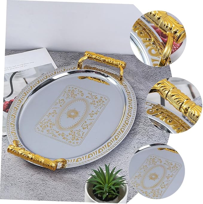 LIFKOME Stainless Steel Serving Tray Lid Countertop Fruit Stand Decorative Plate Ring Holder for Jewelry