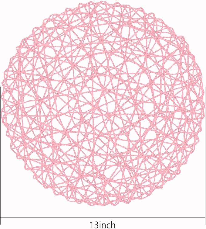 AHHFSMEI Paper Braided Round Placemats Set of 8 Natural Non-Slip Heat Resistant Table Mats for Dining Tables Woven Indoor Outdoor Place mats(Pink,8)