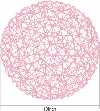 AHHFSMEI Paper Braided Round Placemats Set of 8 Natural Non-Slip Heat Resistant Table Mats for Dining Tables Woven Indoor Outdoor Place mats(Pink,8)