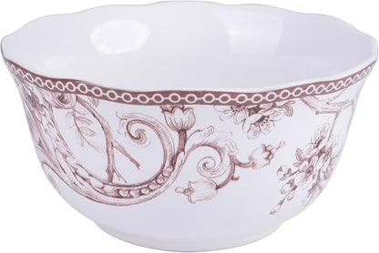 222 Fifth Adelaide Brown on White 12-Piece Dinnerware Set – Service for 4, Plate & Bowl Set,Durable Porcelain, Dishwasher Safe, for Everyday Dining & Entertainment