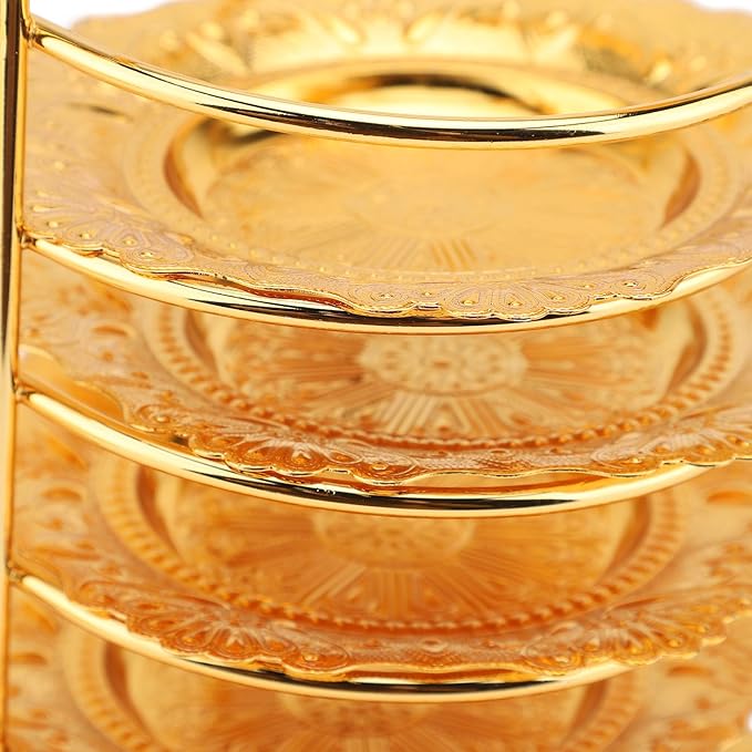 Keenso European Style Metal Plate Set, Zinc Alloy Elegant Cake Serving Tray with Spoon for Fruits Pasta Snacks Parties (Gold)