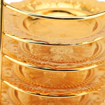 Keenso European Style Metal Plate Set, Zinc Alloy Elegant Cake Serving Tray with Spoon for Fruits Pasta Snacks Parties (Gold)