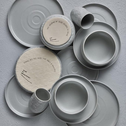 Stone by Mercer Project SHOSAI 16-Piece Stoneware Dinnerware Set, Plates and Bowls Set, Modern Dishware set fo 4, Grey Speckled