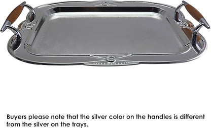 14.2 inch x 10.2 inch Floral Shape Antique Decorative Style Chrome Plated Silver Serving Tray with Handles Floral Engraved Edge Buffet Party Decor Platter Plate Dish FST-049
