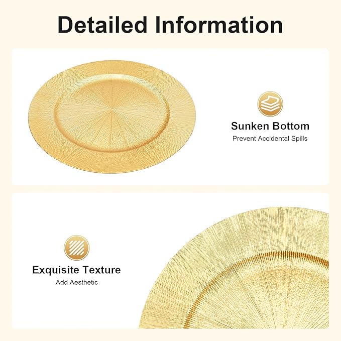 50 PCS Charger Plates Bulk, 13 Inch Plastic Round Charger Dinner Plates Simply Modern Service Plates Decorative Chargers Bulk for Table Setting Wedding Party Event(Gold)