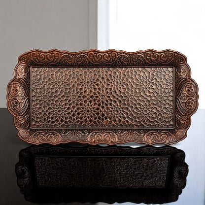 Alisveristime Small Ornate Metal Serving Tray – Ottoman Motif Decorative Tray (14.2" x 7.1", 10.8 oz) (Brown)