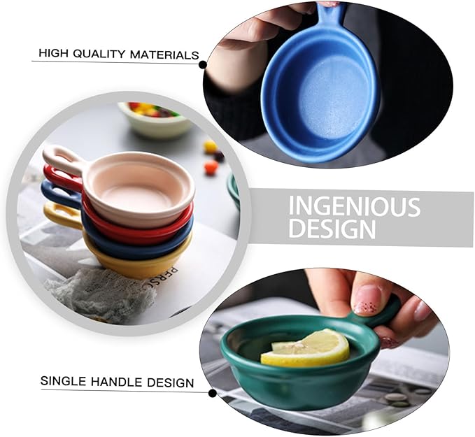 OUNONA 4Pcs Japanese Style Ceramic Dipping Sauce Plates Handle Cute Creative Appetizer Bowls Microwave Safe for Snacks and Condiments