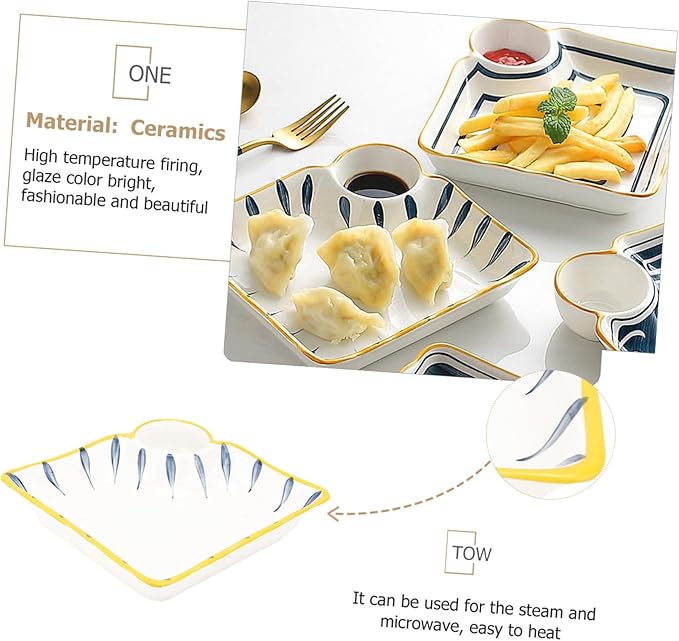 Luxshiny Japanese Ceramic Snack Serving Plate Dipping Saucer Food Dish Waterproof and Microwave Safe for Breakfast Sushi and Appetizers