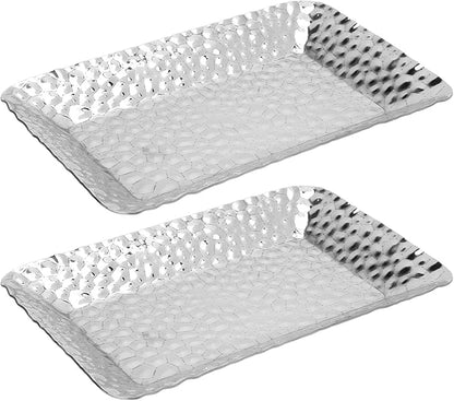 2PCS Stainless Steel Towel Tray, Rectangular Serving Tray, Decorative Vanity Platter for Bathroom Kitchen Counter Storage Organizer, Silver