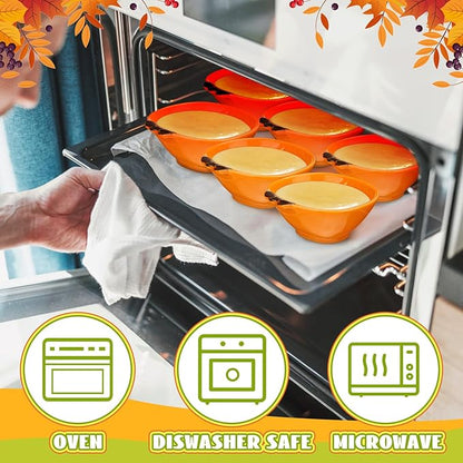 Maxcheck 8 Pcs Pumpkin Shaped Plates and Ceramic Pumpkin Bowls Kit Pumpkin Dinnerware for Thanksgiving Halloween Indoor Fall Table Decor(Orange)