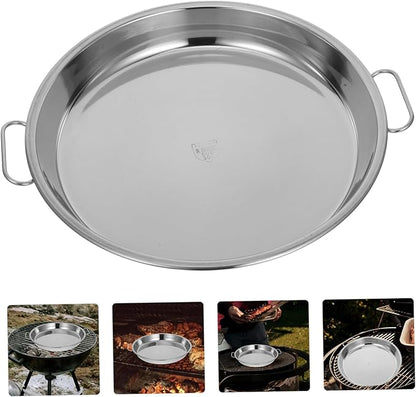 Round Stainless Steel Baking Pan Food Serving Tray Metal Food Storage Steam Trays for Cooking Comfortable to Hold Handles