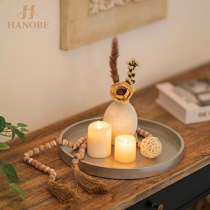 Hanobe Decorative Trays for Coffee Table: Round Sliver Tray for Home Decor - 12" Modern Circle Ottoman Trays for Living Room - Candle Holder Plate for Kitchen Entryway Table