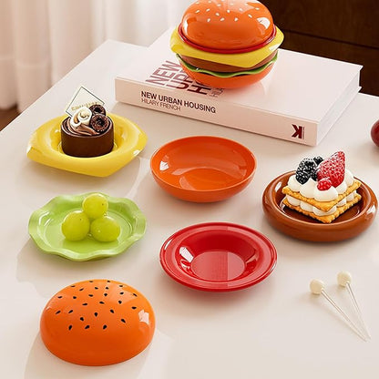 Asixxsix Stackable Burger Plate Set, ABS Plastic Hamburger Shape Small Appetizer Plates, Dessert Plates Tableware for Burger Sauce, Sushi Dip, Appetizer, Snack (Black)