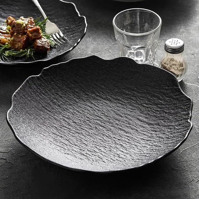 Kitchen Plates 9-inch Black And White Ceramic Household Japanese Soup Bowl Dinner Plate, Appetizer Dessert Serving Tableware Suitable For Kitchen Hotel Restaurant Restaurant Plates(A,9 in)