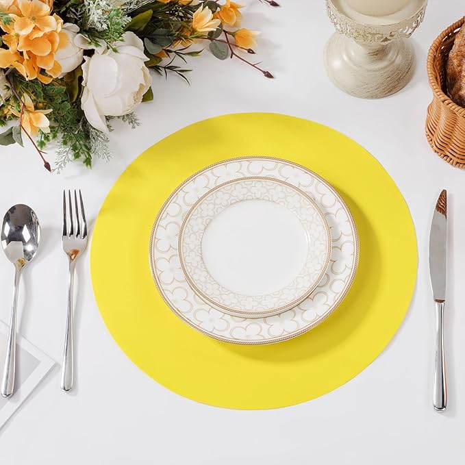 SHACOS 100 pcs Round Paper Placemats Disposable 13 inch Colored Paper Decorative Place Mats for Wedding Birthday Party Bridal Baby Shower Events Table Decoration, Yellow