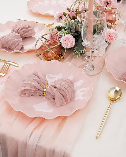 LIYH 20 Pcs 10 Inch Pink Scalloped Plastic Plates Reusable - Unbreakable Plastic Wavy Plates for Weddings Party Outdoor Picnics Dishwasher Safe BPA Free 10" Dinner Plate