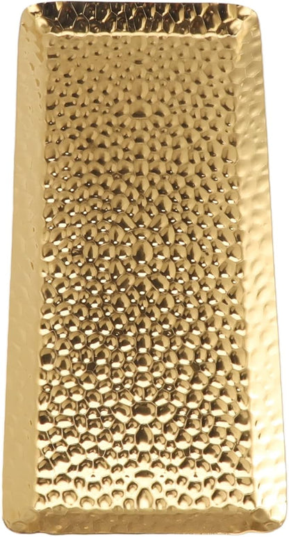 Metallic Towel Serving Tray Hammered Stainless Steel Dishwasher Safe Plate for Home Restaurant 25x11cm (Gold)
