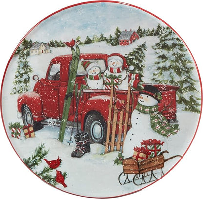Certified International Red Truck Snowman 6" Canape/Luncheon Plates, Small, Multicolor, Set of 4
