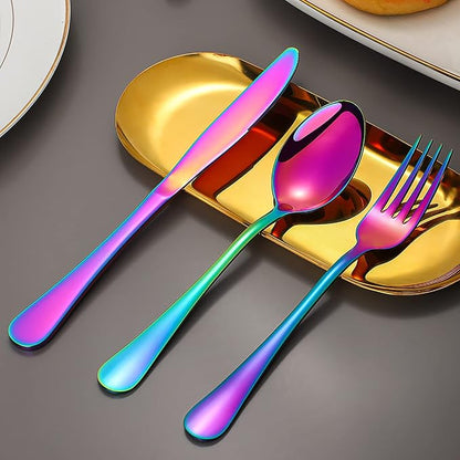 60 Pieces Rainbow Silverware set for 12, Compralo Colorful Stainless Steel Flatware Cutlery Set, Kitchen Utensils Set Include Knife Fork Spoon, Tableware Set With Titanium Plated, Dishwasher Safe
