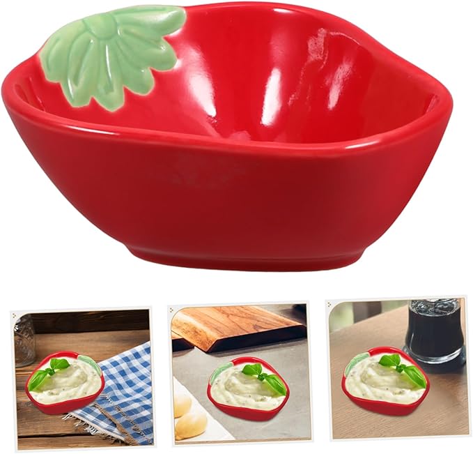 VOSAREA Strawberry Shaped Ceramic Dipping Sauce Plate for Condiments Small Sauce Dish Creative Kitchen Accessory for Appetizers and Seasoning