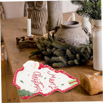 Cabilock Christmas Tree Ceramic Plate Hand-painted Santa Claus Dessert Dish for Condiments Snacks and for Festive Table Settings Medium