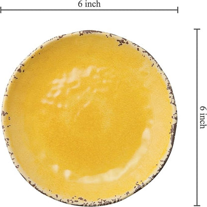 UP UPware Crackle Melamine Round Dessert Plates, Small Serving Plates, for Appetizer, Snacks, and Side Dishes, Yellow, 6 Inch, Set of 4